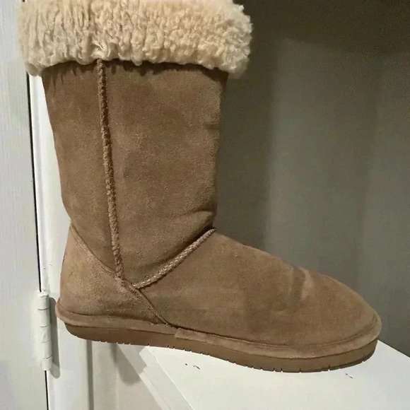 Winter Boots Bearpaw Tan Suede Marissa Boots Wool Blend Collar womens size 10 - Picture 6 of 11